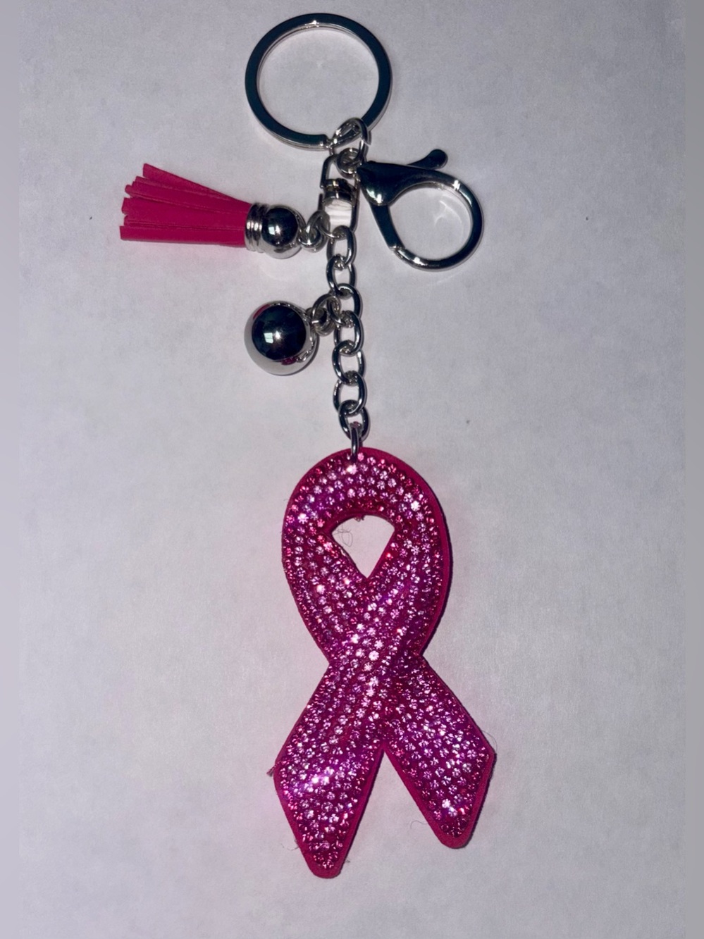 Pink Rhinestone Breast Cancer Awareness Ribbon Soft Bag Charm - Picture 3 of 7